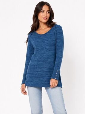 Indigenous Organic Cotton Lyocell Knit Tunic Sweater Blue Medium Peru